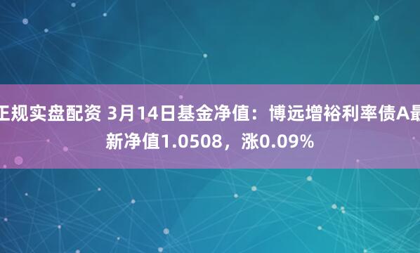 正规实盘配资 3月14日基金净值：博远增裕利率债A最新净值1.0508，涨0.09%