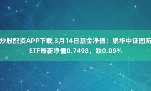 炒股配资APP下载 3月14日基金净值：鹏华中证国防ETF最新净值0.7498，跌0.09%