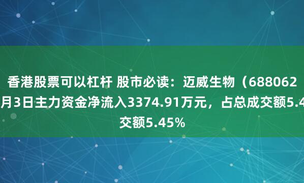 香港股票可以杠杆 股市必读：迈威生物（688062）7月3日主力资金净流入3374.91万元，占总成交额5.45%